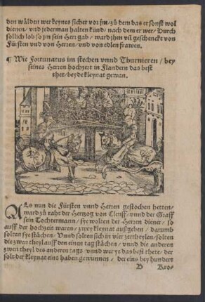 Wie Fortunatus im stechen unnd Thurnieren ... beyde kleynat gewan.