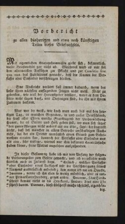 Vorbericht zu allen bisherigen und etwa noch künftigen Teilen dieses Briefwechsels