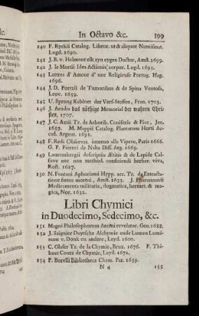 199-203, Libri Chymici in Duodecimo, Sedecimo, & c.