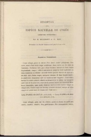 Description D'une Espece Nouvelle De Lygee
