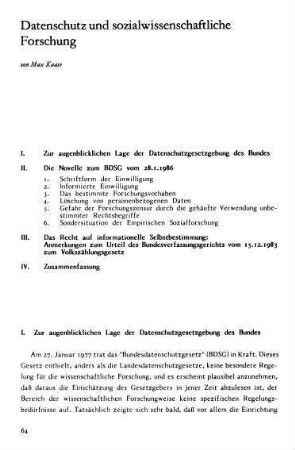 64-77, Datenschutz und sozialwissenschaftliche Forschung