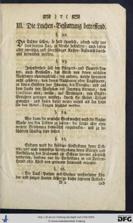 III. Die Leichen-Bestattung betreffend.