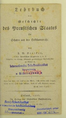 Lehrbuch der Geschichte des preußischen Staates für Schulen und den Selbstunterricht
