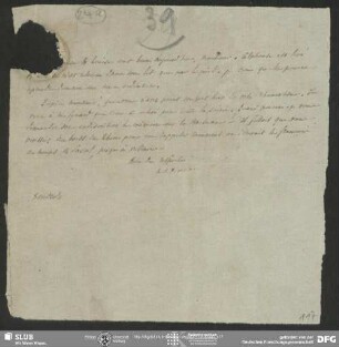 Eigenh. Billet von Ximénès Doudan an August Wilhelm von Schlegel, o.O., ohne Datumsangabe