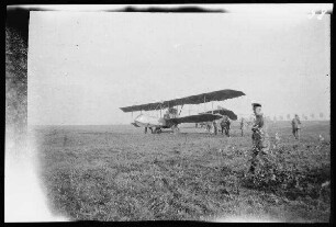 Baccarat (Dep. Meurthe-et-Moselle, Frankreich): Flugzeug auf einer Wiese ("Flugplatz Baccarat")