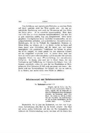 Schulmonopol und Religionsunterricht