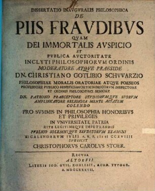 Diss. inaug. philos. de piis fraudibus