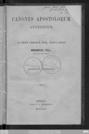 Canones Apostolorum Aethiopice : dissertatio inauguralis