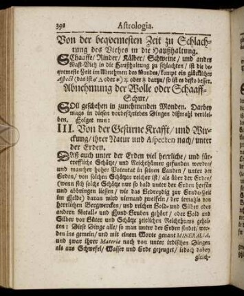 III. Von der Gestirne Krafft, und Wirckung, ihrer Natur und Aspecten nach, unter der Erden.