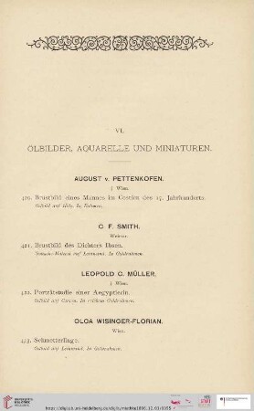 VI. Ölbilder, Aquarelle und Miniaturen (Nr. 420 - 466)