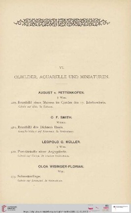 VI. Ölbilder, Aquarelle und Miniaturen (Nr. 420 - 466)