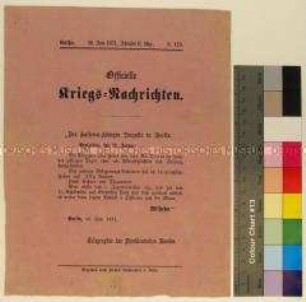 Kriegsdepesche des Norddeutschen Bundes über die Kriegsereignisse am 29. und 30. Januar 1871 bei Saint-Denis und Issy-les-Moulineaux