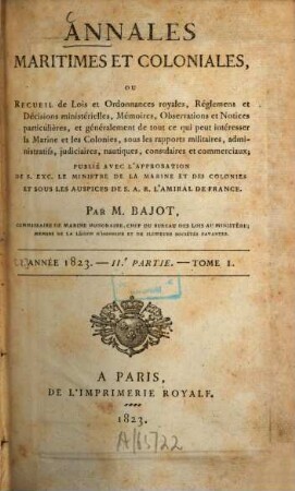 Annales maritimes et coloniales. Partie 2. [8], 1. 1823
