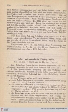 1: Ueber astronomische Photographie