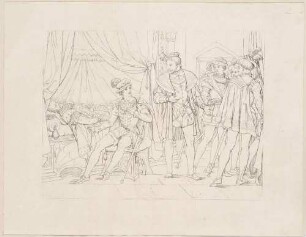 Zu Shakespeares "König Heinrich IV.", Teil 2, Blatt 10, 4. Akt, 4. Szene: Prinz Heinrich am Bett des schlafendem Königs