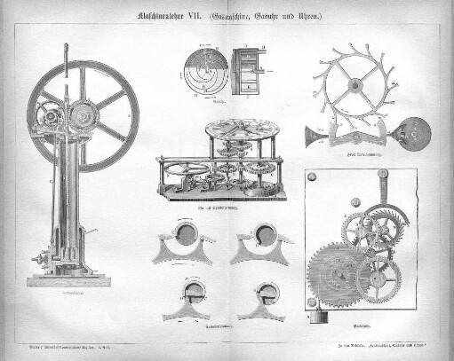 Maschinenlehre VII. (Gasmaschine, Gasuhr und Uhren.)