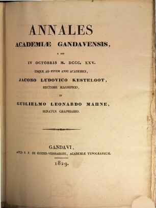 Annales Academiae Gandavensis. 1825/26