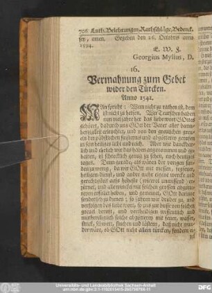 16. Vermahnung zum Gebet wider den Türcken. Anno 1541.