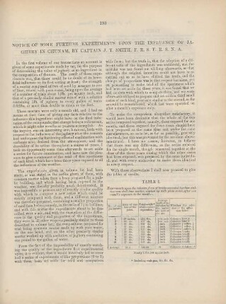 [XXV.] Notice of some further experiments upon the influence of Ja. Ghery in Chunam, by Captain J. T. Smith, ...