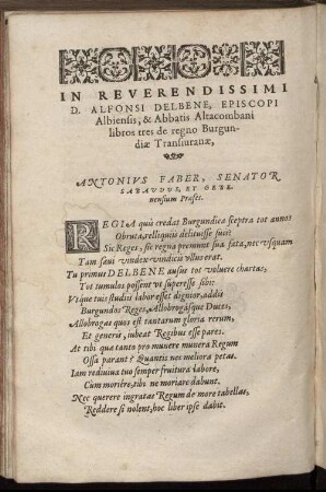 In Reverendissimi D. Alfonsi Delbene, Episcopi [...] Antonius Faber [...]