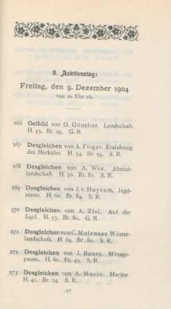 II. Auktionstag: Freitag, den 9. Dezember 1904 von 10 Uhr ab