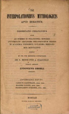 De interpolationibus mythologicis apud Horatium : Diss. philol.