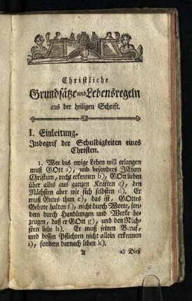 I. Einleitung: Inbegrif der Schuldigkeiten eines Christen