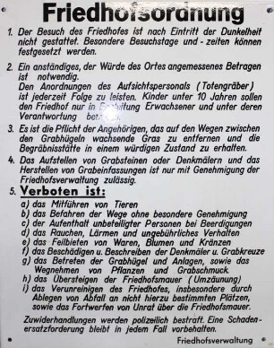 Schild "Friedhofsordnung"