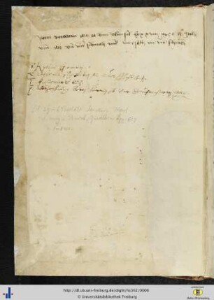 [Ehem. vorderer Spiegel] Eintrag "Item Martin Artzat von Ulm [...]" (15. Jh.) und Inhaltsverzeichnis (16. Jh.).
