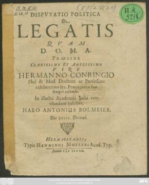 Disputatio Politica De Legatis