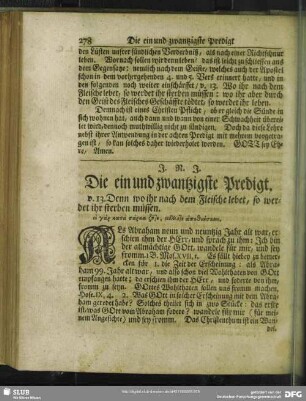 Die ein und zwantzigste Predigt
