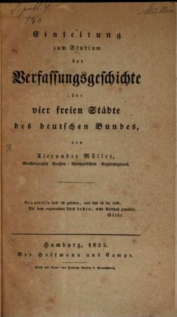 Einleitung zum Studium der Verfassungs-Geschichte der 4 freyen Städte des deutschen Bundes