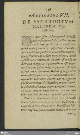 Articulus VII. De Sacerdotum Malorum Ministerio