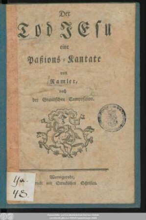 Der Tod Jesu : eine Paßions-Kantate