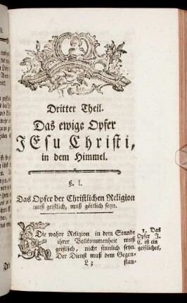 Dritter Theil. Das ewige Opfer Jesu Christi, in dem Himmel.