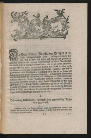 Da Seine Königl. Majestät von Preussen [et]c. [et]c. Unser allergnädigster Herr, ...