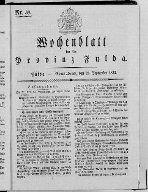 Nr. 39, Ausgabe vom 28. September 1833