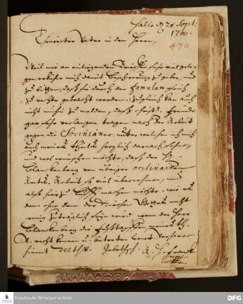 Brief von August Hermann Francke an Philipp Jakob Spener.