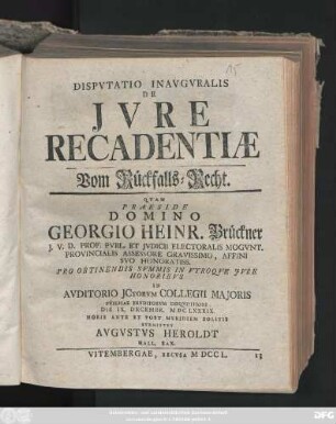 Dispvtatio Inavgvralis De Jvre Recadentiae