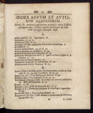 Index Rerum et Autorum Allegatorum.
