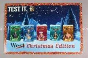 Werbeschild (beidseitig) mit Werbeaufdruck für "West "-Zigaretten, "Christmas Edition"