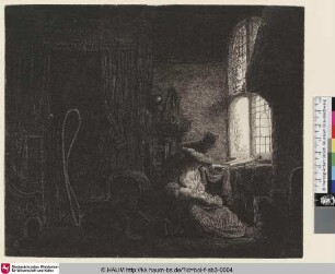 [Familie in einem dunklen Raum vor einem Fenster (Heilige Familie?); The family in the room]