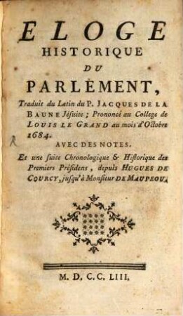 Eloge historique du Parlement