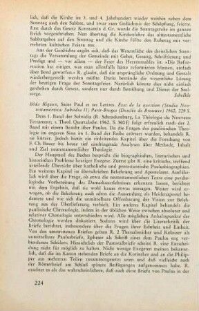 224-225 [Rezension] Rigaux, Béda, Saint Paul et ses lettres
