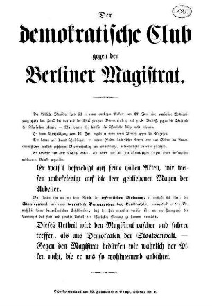 Der demokratische Club gegen den Berliner Magistrat.