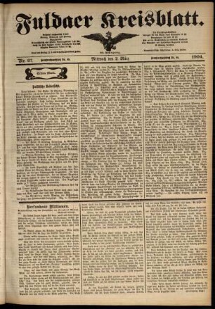 Erste Ausgabe vom Mittwoch, den 02. März 1904.