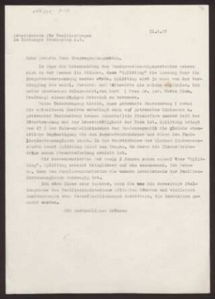 Brief an die Oberregierungsrätin vom 31.5.1957