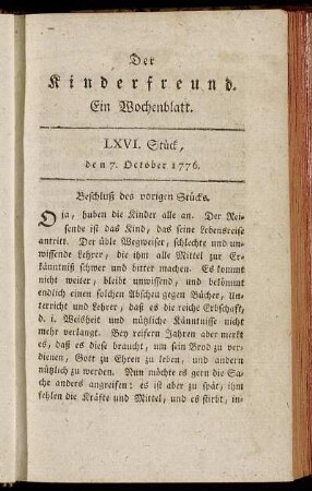 LXVI. Stück, den 7. October 1776