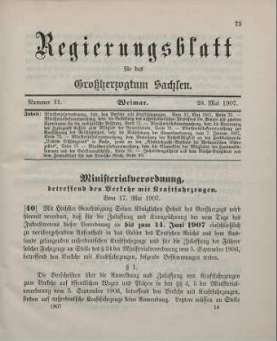 40. Ministerialverordnung, betreffend den Verkehr mit Kraftfahrzeugen