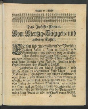 Das Zwölffte Capitul. Vom Viertzig-Tägigen-und anderen Fasten